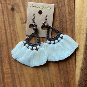 Bronze Earrings with Cream Tassels